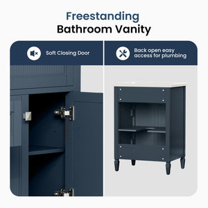 24"/36" Solid Wood Single Bathroom Vanity with Ceramic Top