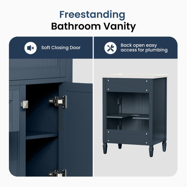 24"/36" Solid Wood Single Bathroom Vanity with Ceramic Top