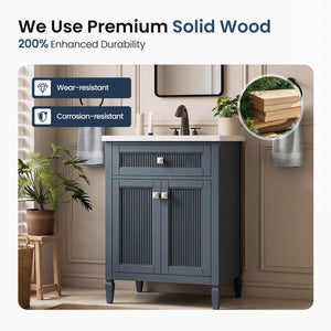 24"/36" Solid Wood Single Bathroom Vanity with Ceramic Top