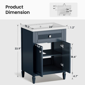 24"/36" Solid Wood Single Bathroom Vanity with Ceramic Top