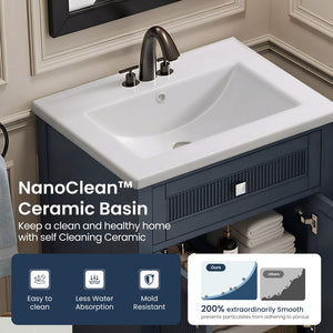 24"/36" Solid Wood Single Bathroom Vanity with Ceramic Top