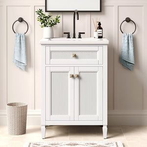 24"/36" Solid Wood Single Bathroom Vanity with Ceramic Top