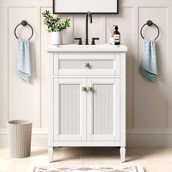 24"/36" Solid Wood Single Bathroom Vanity with Ceramic Top