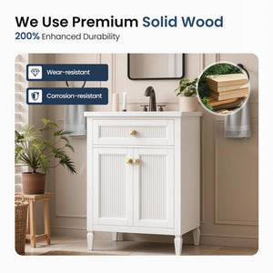24"/36" Solid Wood Single Bathroom Vanity with Ceramic Top