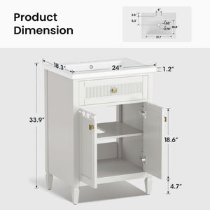 24"/36" Solid Wood Single Bathroom Vanity with Ceramic Top