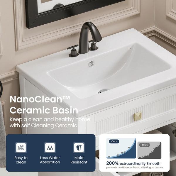 24"/36" Solid Wood Single Bathroom Vanity with Ceramic Top
