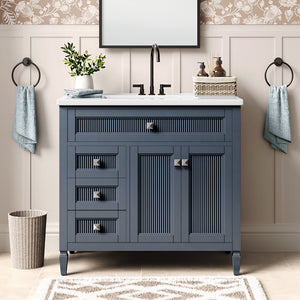 24"/36" Solid Wood Single Bathroom Vanity with Ceramic Top