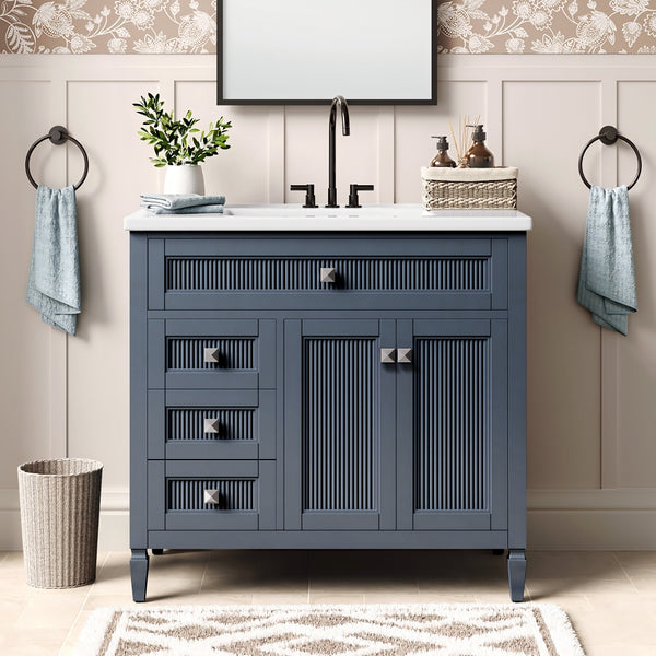 24"/36" Solid Wood Single Bathroom Vanity with Ceramic Top