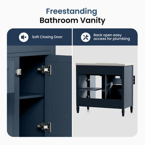 24"/36" Solid Wood Single Bathroom Vanity with Ceramic Top