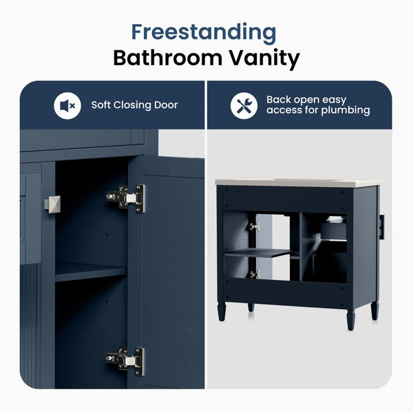 24"/36" Solid Wood Single Bathroom Vanity with Ceramic Top