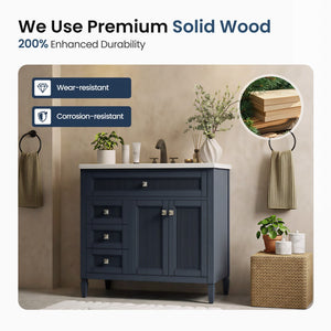 24"/36" Solid Wood Single Bathroom Vanity with Ceramic Top