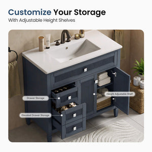 24"/36" Solid Wood Single Bathroom Vanity with Ceramic Top
