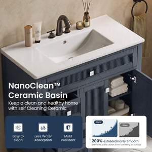 24"/36" Solid Wood Single Bathroom Vanity with Ceramic Top