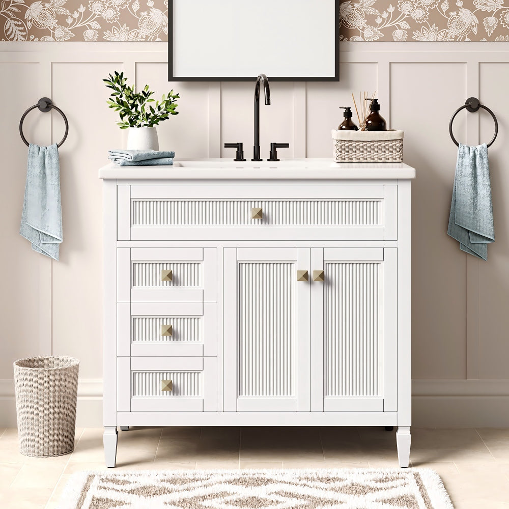 24"/36" Solid Wood Single Bathroom Vanity with Ceramic Top