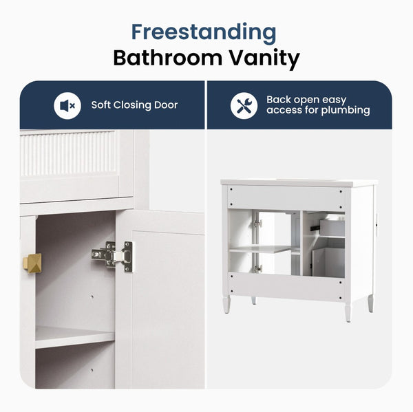 24"/36" Solid Wood Single Bathroom Vanity with Ceramic Top