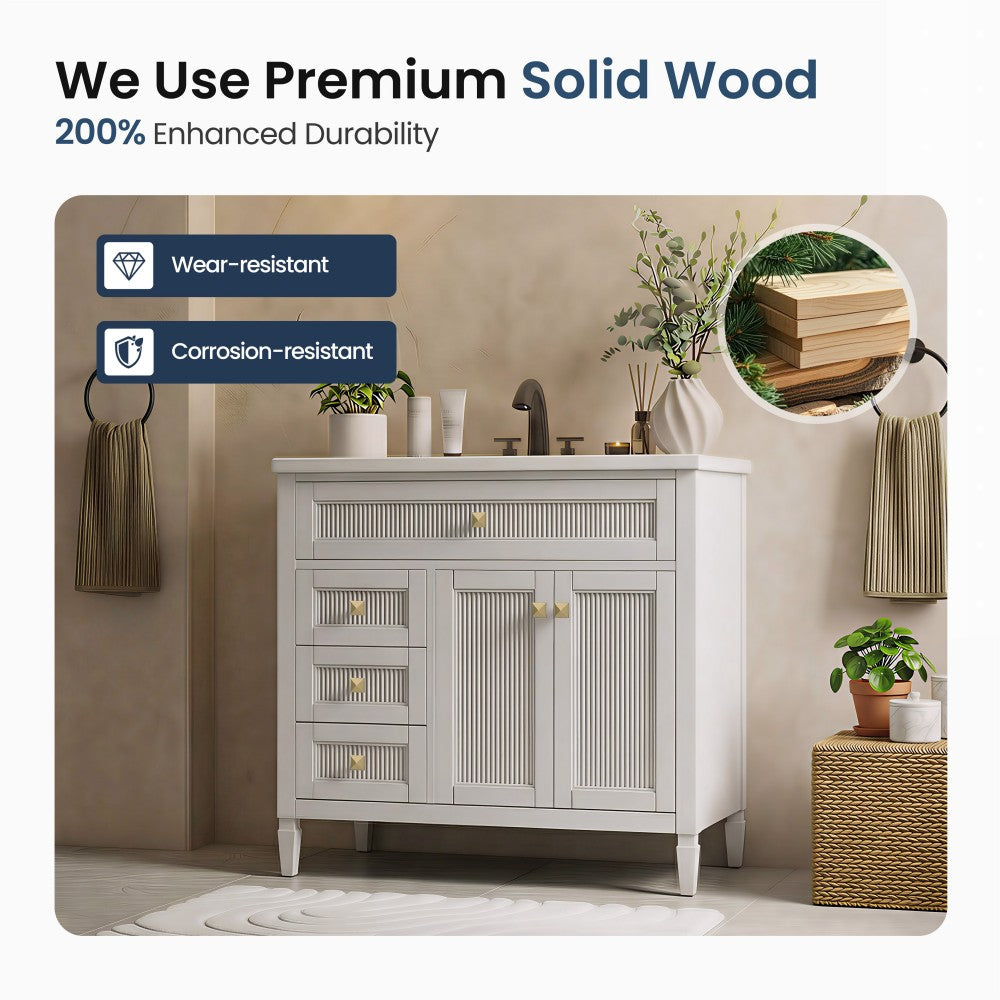 24"/36" Solid Wood Single Bathroom Vanity with Ceramic Top
