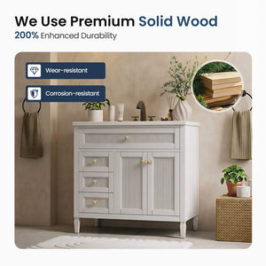 24"/36" Solid Wood Single Bathroom Vanity with Ceramic Top