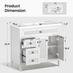 24"/36" Solid Wood Single Bathroom Vanity with Ceramic Top