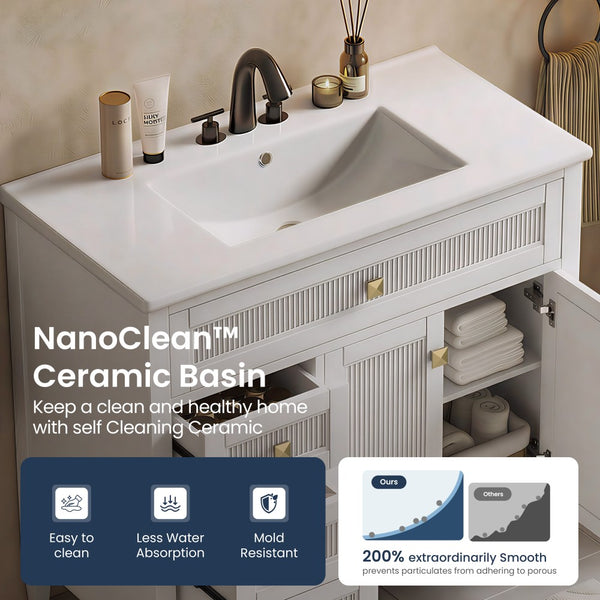 24"/36" Solid Wood Single Bathroom Vanity with Ceramic Top