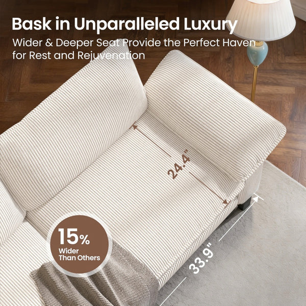 Briar Combo Set Corduroy Living Room Sofa and  Swivel Chair