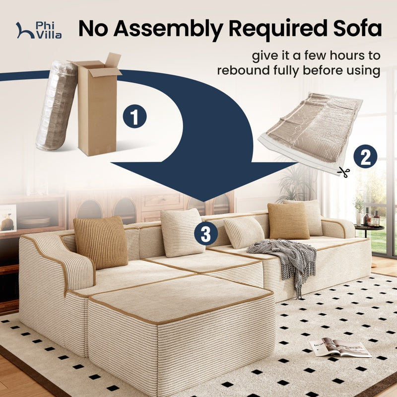 Phi Villa 104" Deluxe Indoor Modular Cloud Sectional Couch Assembly-free Ready-to-use Sofa