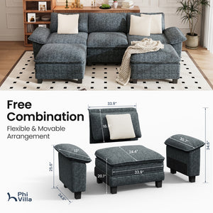 Briar Chenille Living Room Sofa Cloud-like Modular Sectional with Ottoman