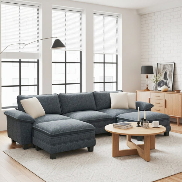 Briar Chenille Living Room Sofa Cloud-like Modular Sectional with Ottoman