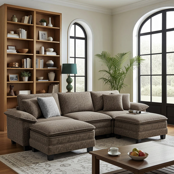 Briar Chenille Living Room Sofa Cloud-like Modular Sectional with Ottoman