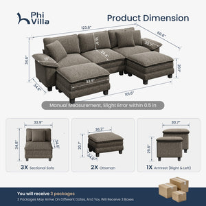 Briar Chenille Living Room Sofa Cloud-like Modular Sectional with Ottoman