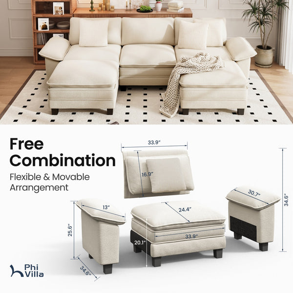 Briar Chenille Living Room Sofa Cloud-like Modular Sectional with Ottoman