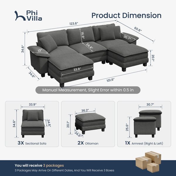 Briar Cloud-like Living Room Sofa Couch Modular Sectional Corduroy Large Set
