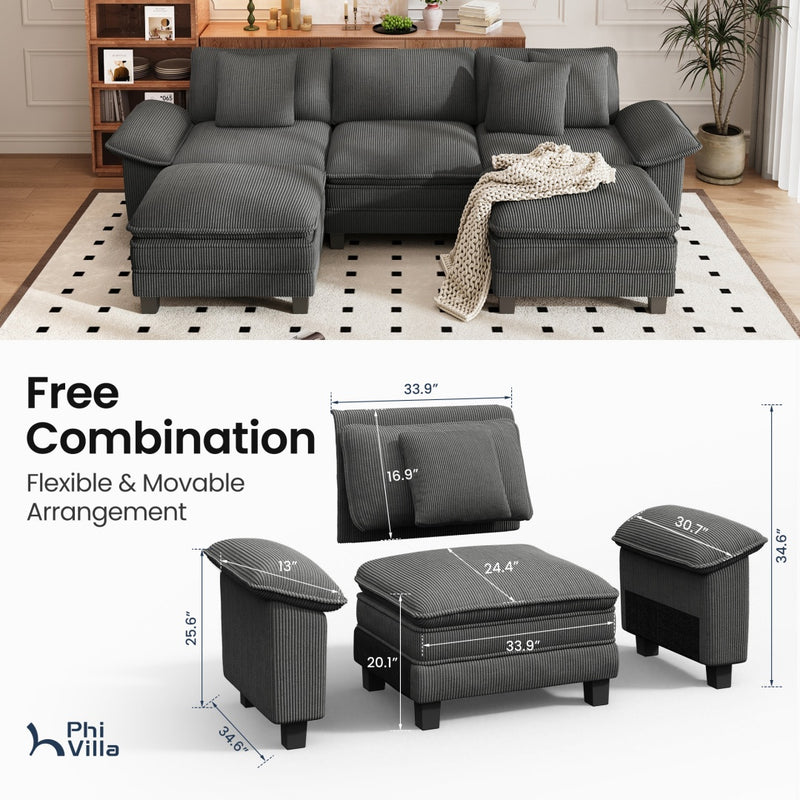 Cloud-like Living Room Sofa Couch Modular Sectional Corduroy Large Set