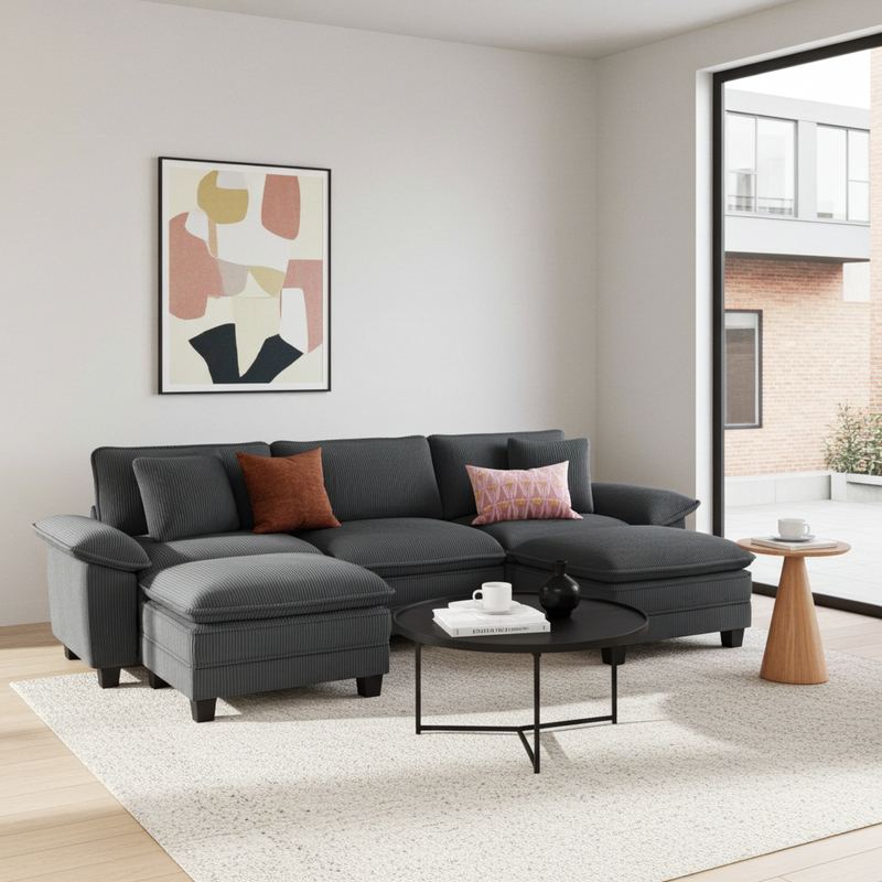 Cloud-like Living Room Sofa Couch Modular Sectional Corduroy Large Set