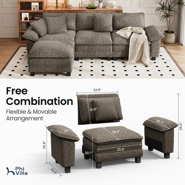 Briar Chenille Living Room Sofa Cloud-like Modular Sectional with Ottoman