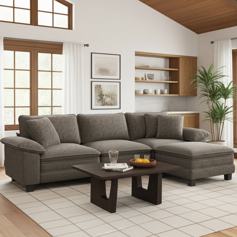 Chenille Living Room Sofa Couch Cloud-like Modular Sectional with Ottoman