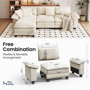 Briar Chenille Living Room Sofa Cloud-like Modular Sectional with Ottoman