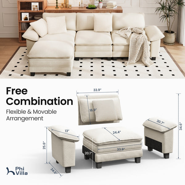 Briar Chenille Living Room Sofa Cloud-like Modular Sectional with Ottoman