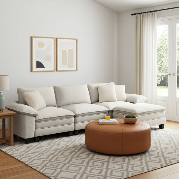 Briar Chenille Living Room Sofa Cloud-like Modular Sectional with Ottoman