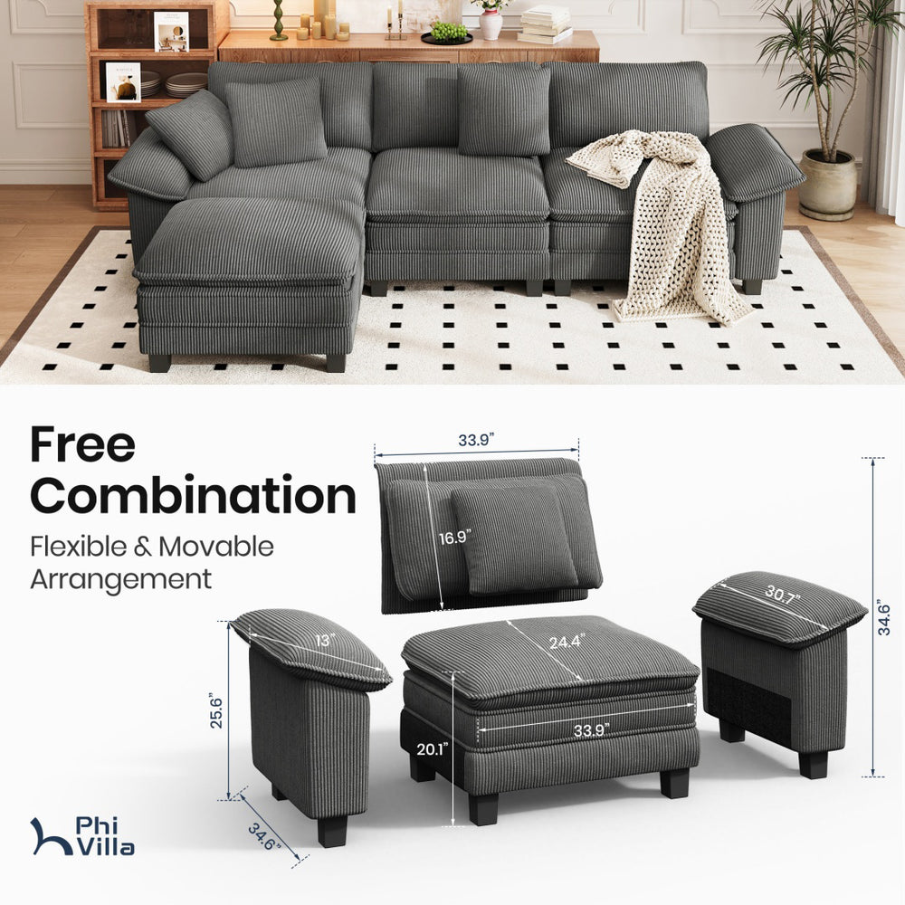 Briar Cloud-like Living Room Sofa Couch Modular Sectional Corduroy Large Set