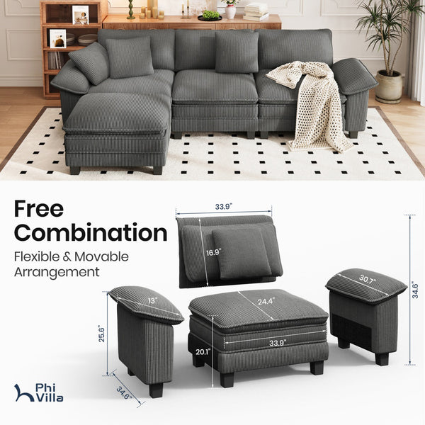 Briar Cloud-like Living Room Sofa Couch Modular Sectional Corduroy Large Set