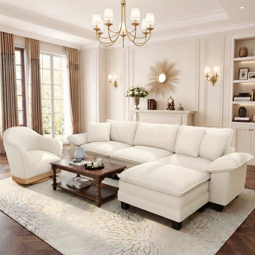 Briar Combo Set Corduroy Living Room Sofa and  Swivel Chair