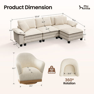 Briar Combo Set Corduroy Living Room Sofa and  Swivel Chair