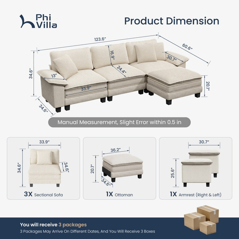 Cloud-like Living Room Sofa Couch Modular Sectional Corduroy Large Set