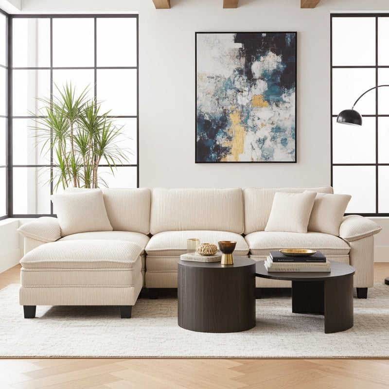Cloud-like Living Room Sofa Couch Modular Sectional Corduroy Large Set