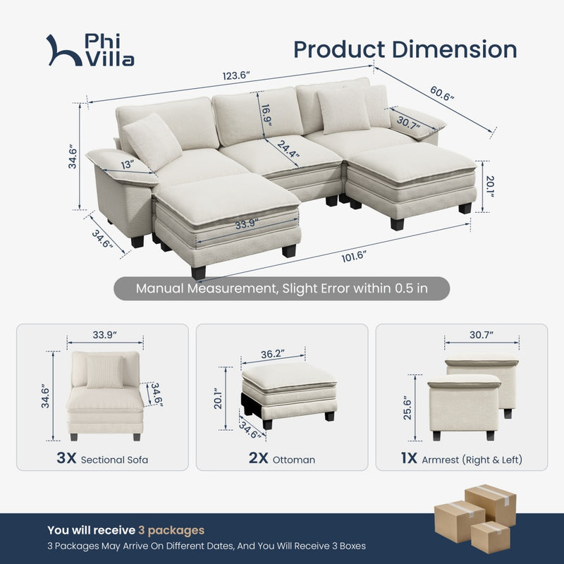 Chenille Living Room Sofa Couch Cloud-like Modular Sectional with Ottoman
