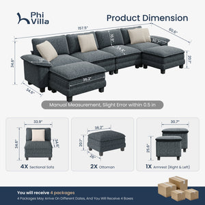 Briar Chenille Living Room Sofa Cloud-like Modular Sectional with Ottoman