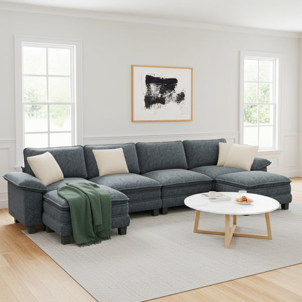 Briar Chenille Living Room Sofa Cloud-like Modular Sectional with Ottoman