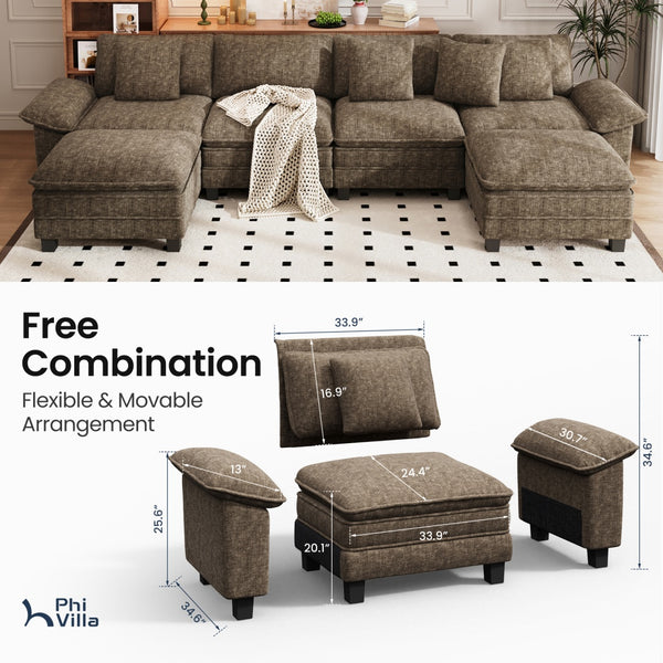 Briar Chenille Living Room Sofa Cloud-like Modular Sectional with Ottoman