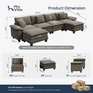 Briar Chenille Living Room Sofa Cloud-like Modular Sectional with Ottoman