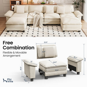 Briar Chenille Living Room Sofa Cloud-like Modular Sectional with Ottoman